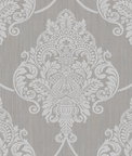 Seabrook Designs Puff Damask Metallic Silver Glitter & Tan Wallpaper