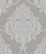 Seabrook Designs Puff Damask Metallic Silver Glitter & Tan Wallpaper
