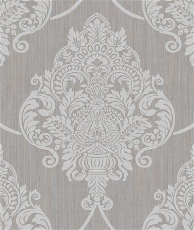 Seabrook Designs Puff Damask Metallic Silver Glitter & Tan Wallpaper