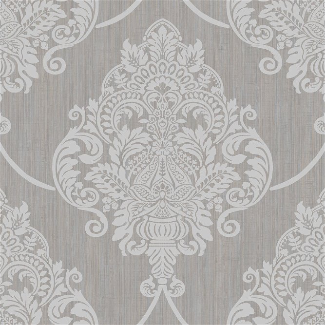 Seabrook Designs Puff Damask Metallic Silver Glitter &amp; Tan Wallpaper