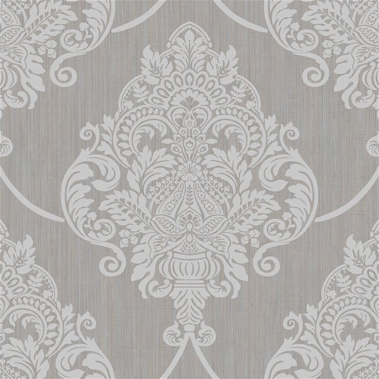 Seabrook Designs Puff Damask Metallic Silver Glitter & Tan Wallpaper