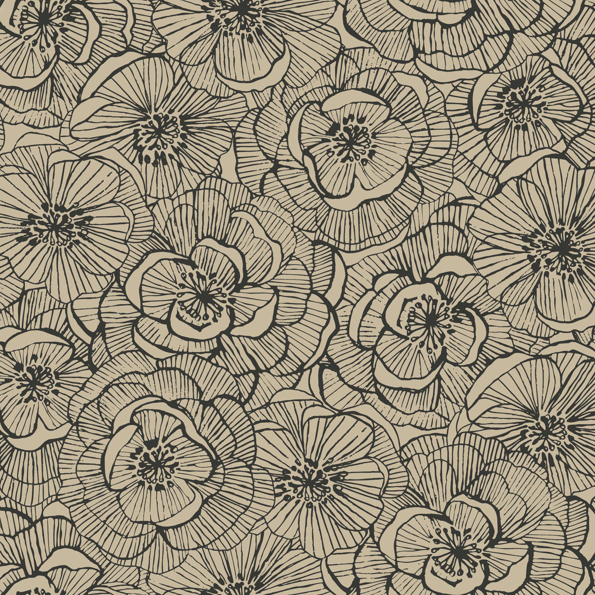 Seabrook Designs Graphic Floral Gold Glitter & Ebony Wallpaper ...
