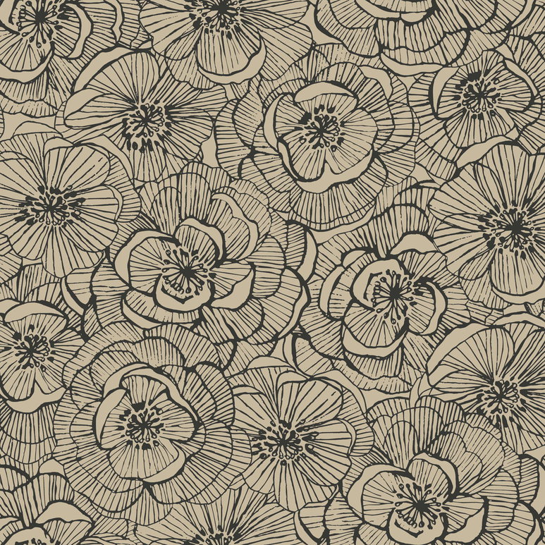 Seabrook Designs Graphic Floral Gold Glitter &amp; Ebony Wallpaper
