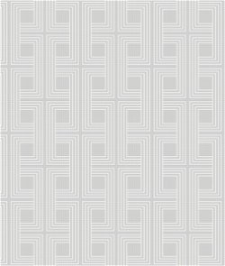 Seabrook Designs Interlocking Squares Metallic Gray & Off-White Wallpaper