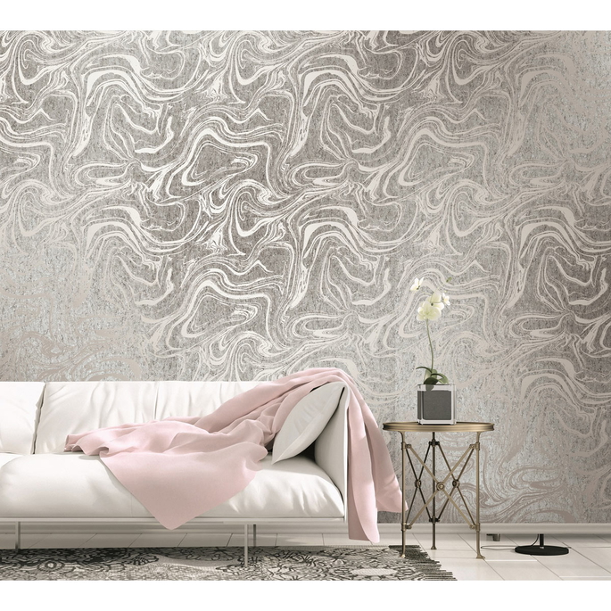 Seabrook Designs Oil &amp; Water Cork Metallic Silver &amp; Off-White Wallpaper image 2 of 2