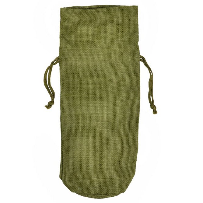Moss Green Jute Wine Bags With Drawstrings - 10 Pack