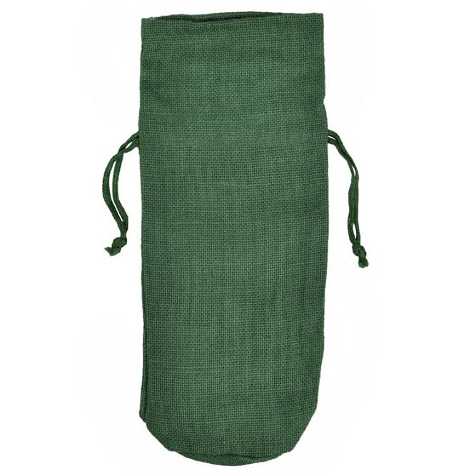 Hunter Green Jute Wine Bags With Drawstrings - 10 Pack