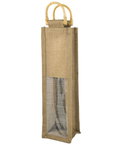 Natural Jute Wine Bags With Wooden Handles - 5 Pack