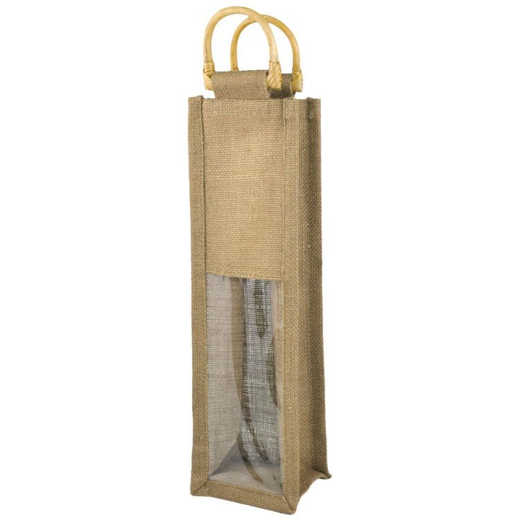 Natural Jute Wine Bags With Wooden Handles - 5 Pack