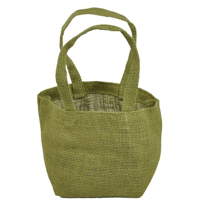 Moss Green Mini Jute Tote Bags - 6 Pack