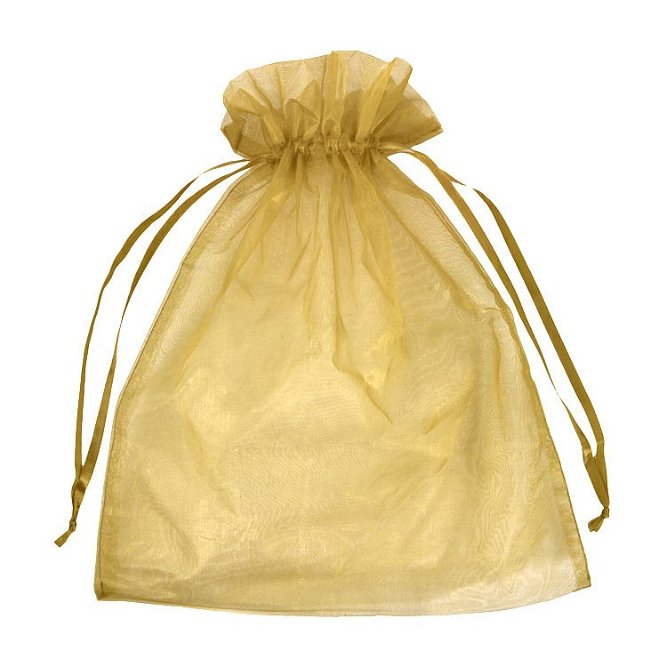 12&quot; x 14&quot; Antique Gold Organza Favor Bags - 10 Pack