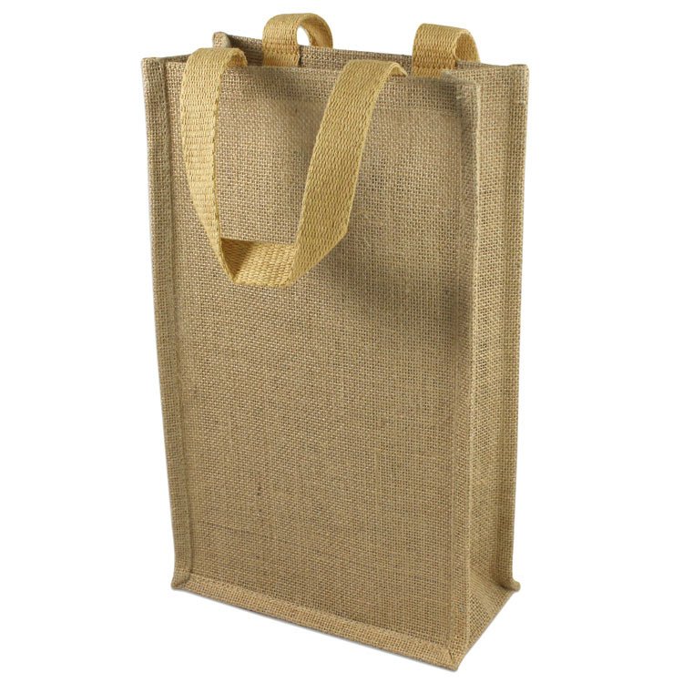 Natural Jute Wine Tote With Dividers - 2 Bottles