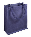 9" x 11" x 4" Navy Jute Shopping Tote Bag
