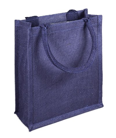 9 inch x 11 inch x 4 inch Navy Jute Shopping Tote Bag