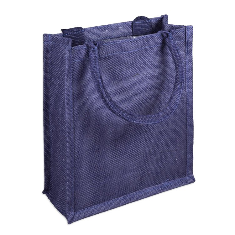 9" x 11" x 4" Navy Jute Shopping Tote Bag