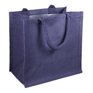 12" x 12" x 7.75" Navy Jute Shopping Tote Bag