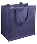 12" x 12" x 7.75" Navy Jute Shopping Tote Bag