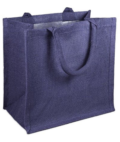 12 inch x 12 inch x 7.75 inch Navy Jute Shopping Tote Bag