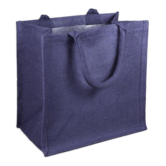 12&quot; x 12&quot; x 7.75&quot; Navy Jute Shopping Tote Bag
