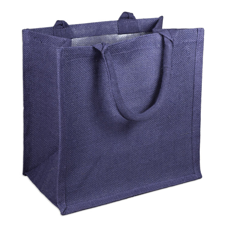 12" x 12" x 7.75" Navy Jute Shopping Tote Bag