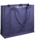 15.5" x 13.75" x 6" Navy Jute Shopping Tote Bag