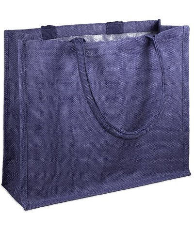 15.5 inch x 13.75 inch x 6 inch Navy Jute Shopping Tote Bag