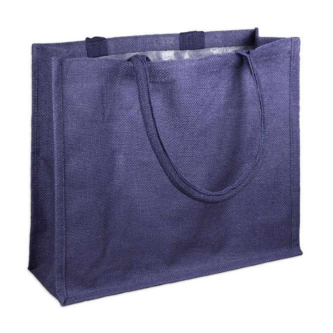 15.5&quot; x 13.75&quot; x 6&quot; Navy Jute Shopping Tote Bag