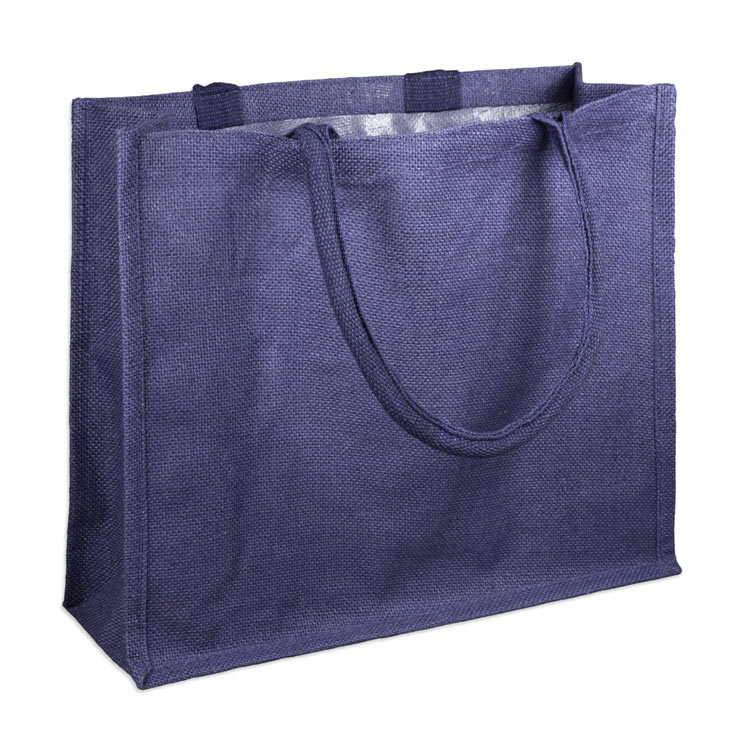 15.5" x 13.75" x 6" Navy Jute Shopping Tote Bag