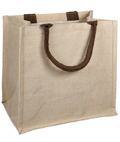 12 inch x 12 inch x 7.75 inch Jute Blend Shopping Tote Bag