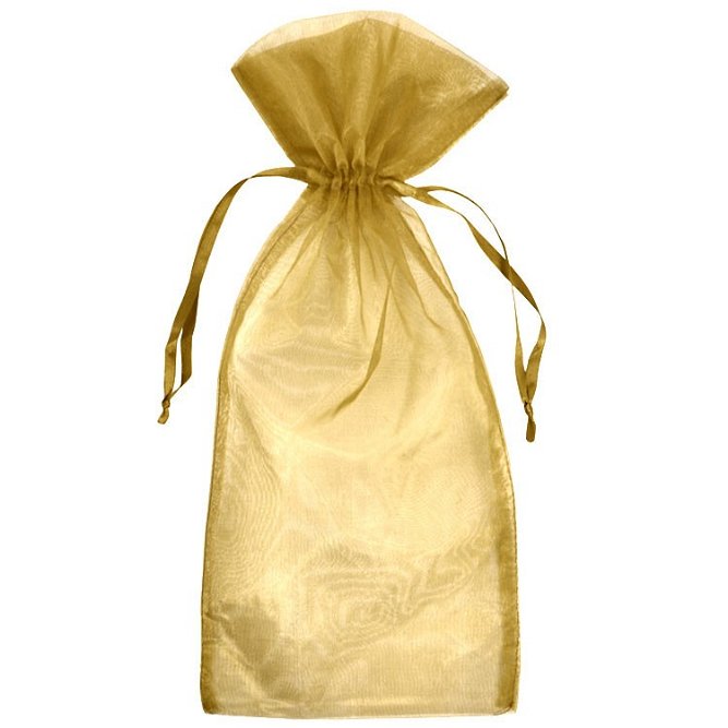 Antique Gold Organza Wine Bags - 10 Pack