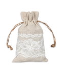 3" x 5" Natural Linen Favor Bags with Lace - 12 Pack