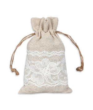 3 inch x 5 inch Natural Linen Favor Bags with Lace - 12 Pack