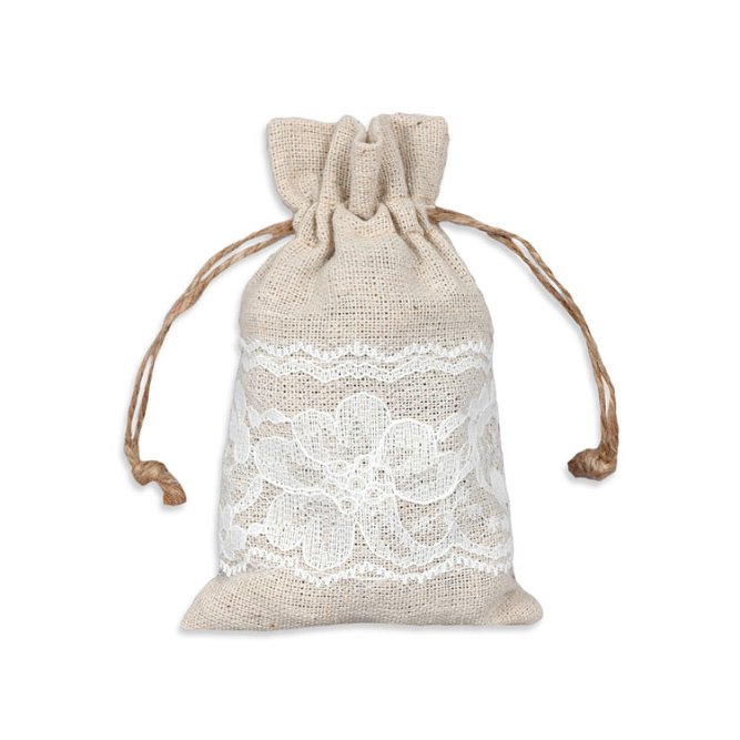 3&quot; x 5&quot; Natural Linen Favor Bags with Lace - 12 Pack