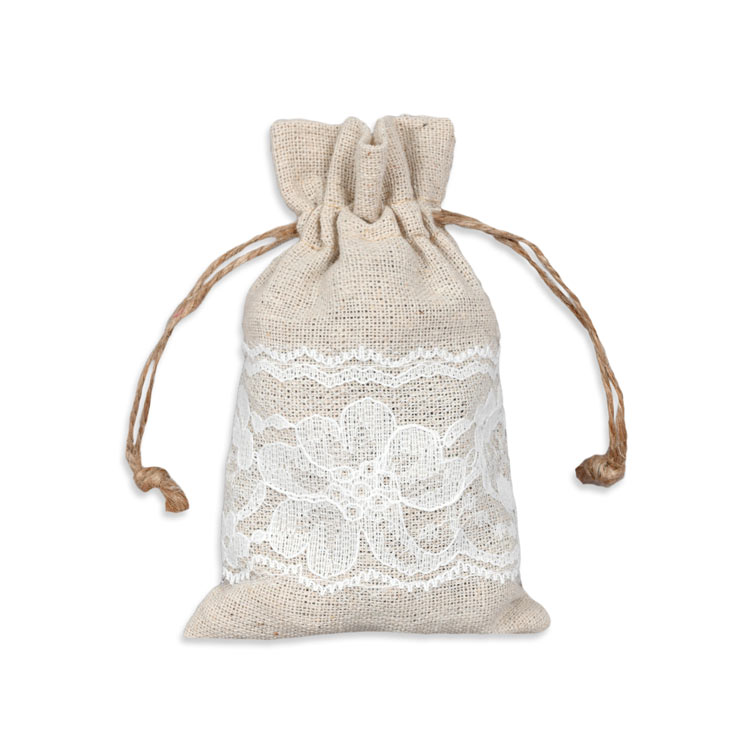 3" x 5" Natural Linen Favor Bags with Lace - 12 Pack