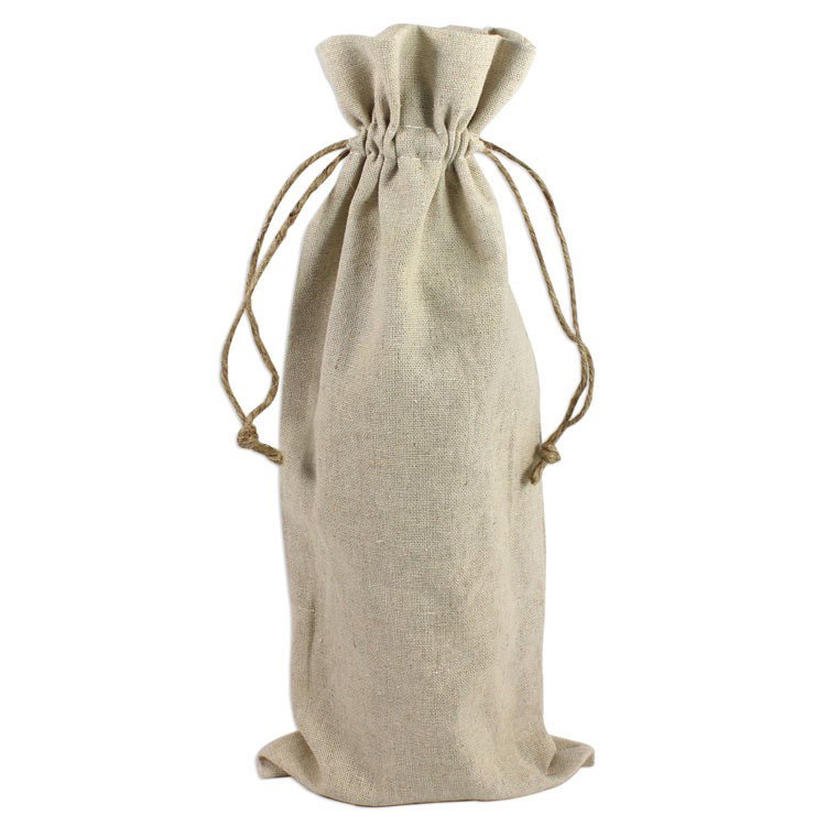 Natural Linen Wine Bags With Drawstrings - 12 Pack