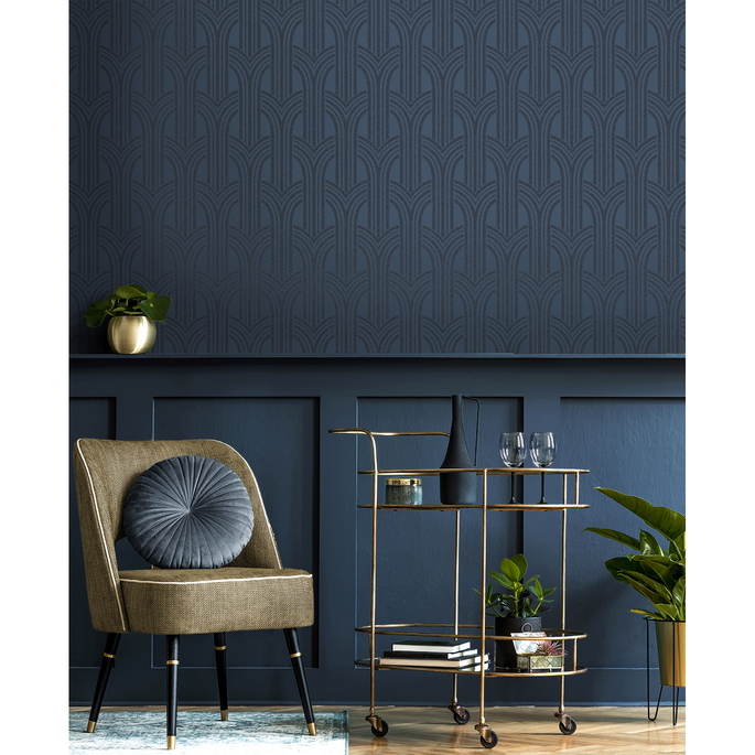 Seabrook Designs Déco Arches Blue Lustre Wallpaper image 2 of 5