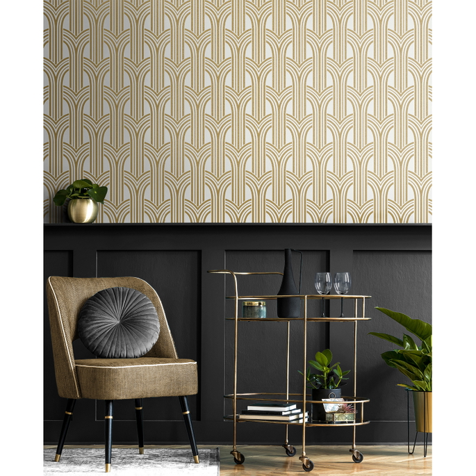 Seabrook Designs Déco Arches Antique Gold &amp; Pearl Wallpaper image 2 of 5