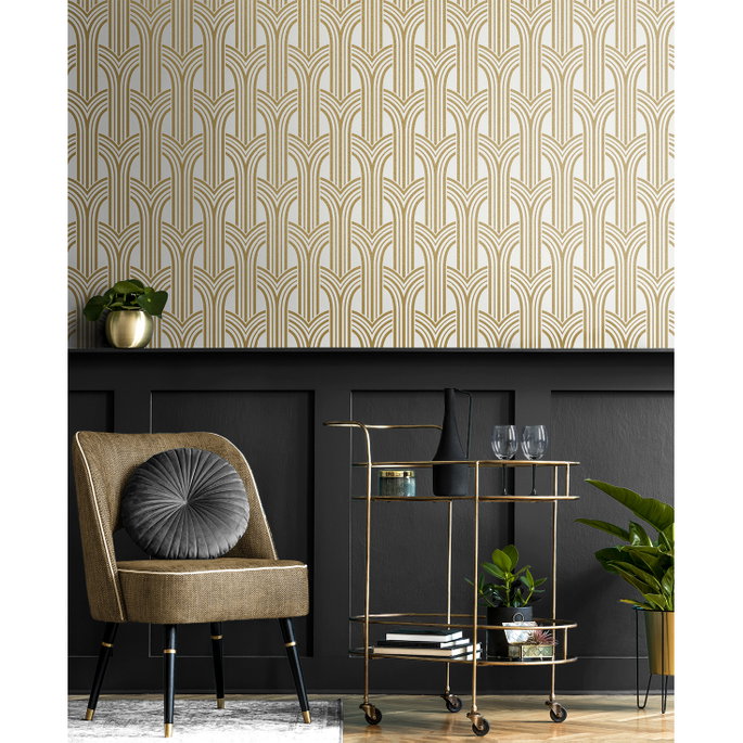Seabrook Designs Déco Arches Antique Gold &amp; Pearl Wallpaper image 2 of 5
