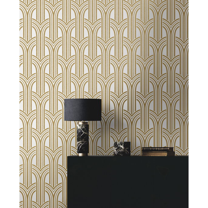 Seabrook Designs Déco Arches Antique Gold &amp; Pearl Wallpaper image 3 of 5
