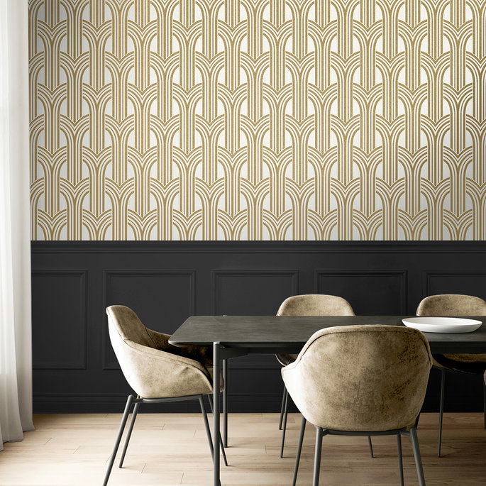 Seabrook Designs Déco Arches Antique Gold &amp; Pearl Wallpaper image 4 of 5