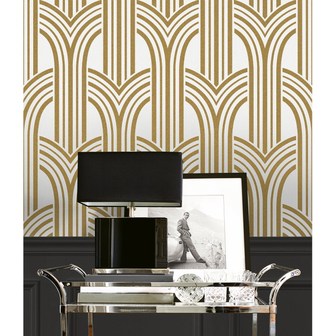 Seabrook Designs Déco Arches Antique Gold &amp; Pearl Wallpaper image 5 of 5