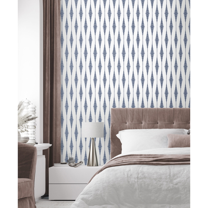 Seabrook Designs Diamond Stripe Celestial Blue &amp; Pearl Wallpaper image 2 of 5