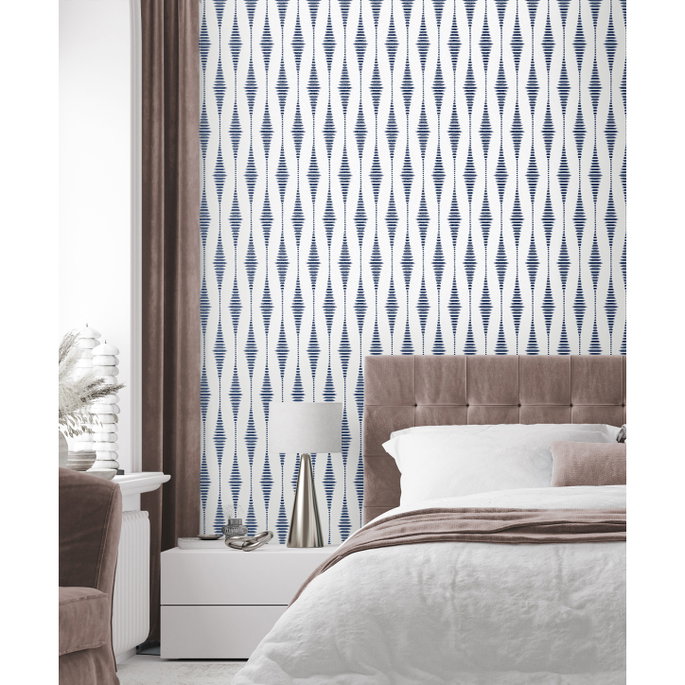 Seabrook Designs Diamond Stripe Celestial Blue &amp; Pearl Wallpaper image 2 of 5