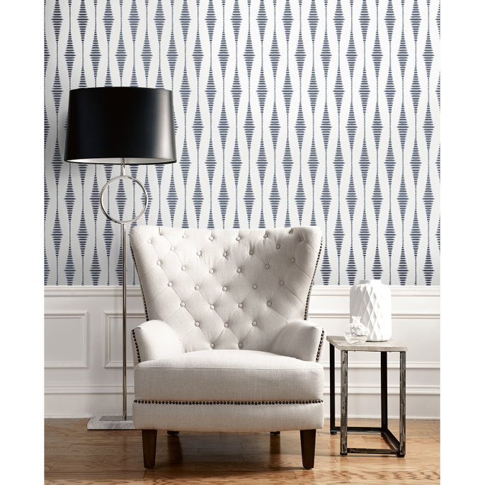 Seabrook Designs Diamond Stripe Celestial Blue &amp; Pearl Wallpaper image 3 of 5