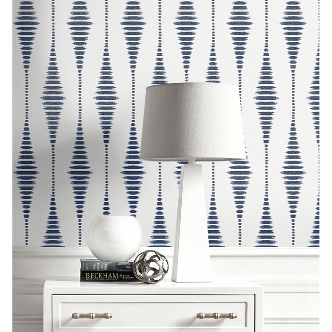 Seabrook Designs Diamond Stripe Celestial Blue &amp; Pearl Wallpaper image 4 of 5