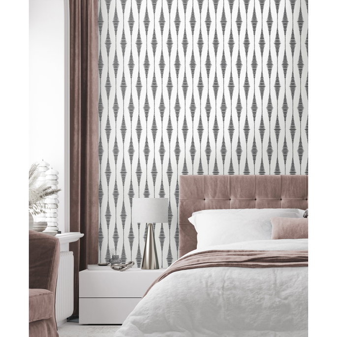 Seabrook Designs Diamond Stripe Black Satin &amp; Pearl Wallpaper image 2 of 5