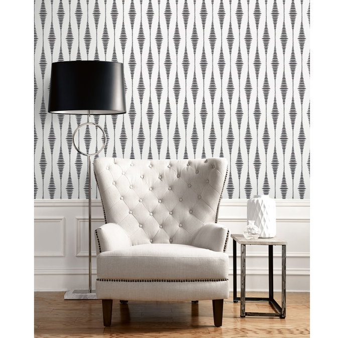 Seabrook Designs Diamond Stripe Black Satin &amp; Pearl Wallpaper image 3 of 5