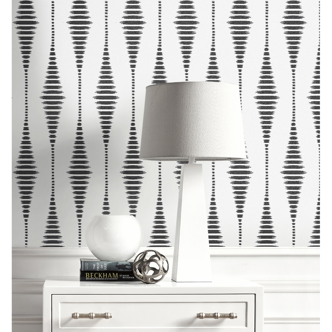 Seabrook Designs Diamond Stripe Black Satin &amp; Pearl Wallpaper image 4 of 5