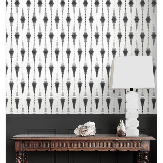 Seabrook Designs Diamond Stripe Black Satin &amp; Pearl Wallpaper image 5 of 5