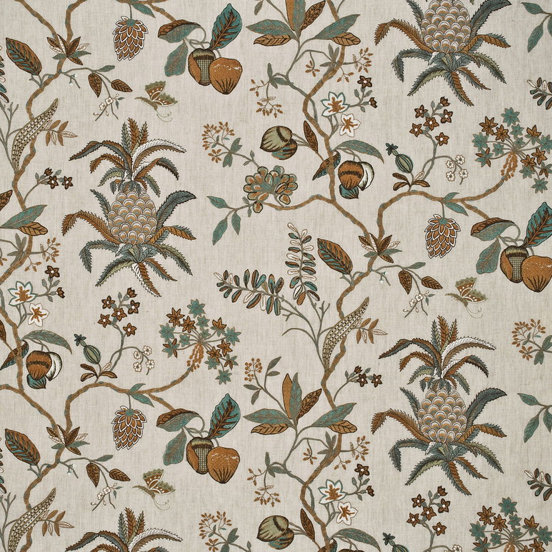 GP &amp; J Baker Exotic Pineapple Linen Sage/Dove Fabric